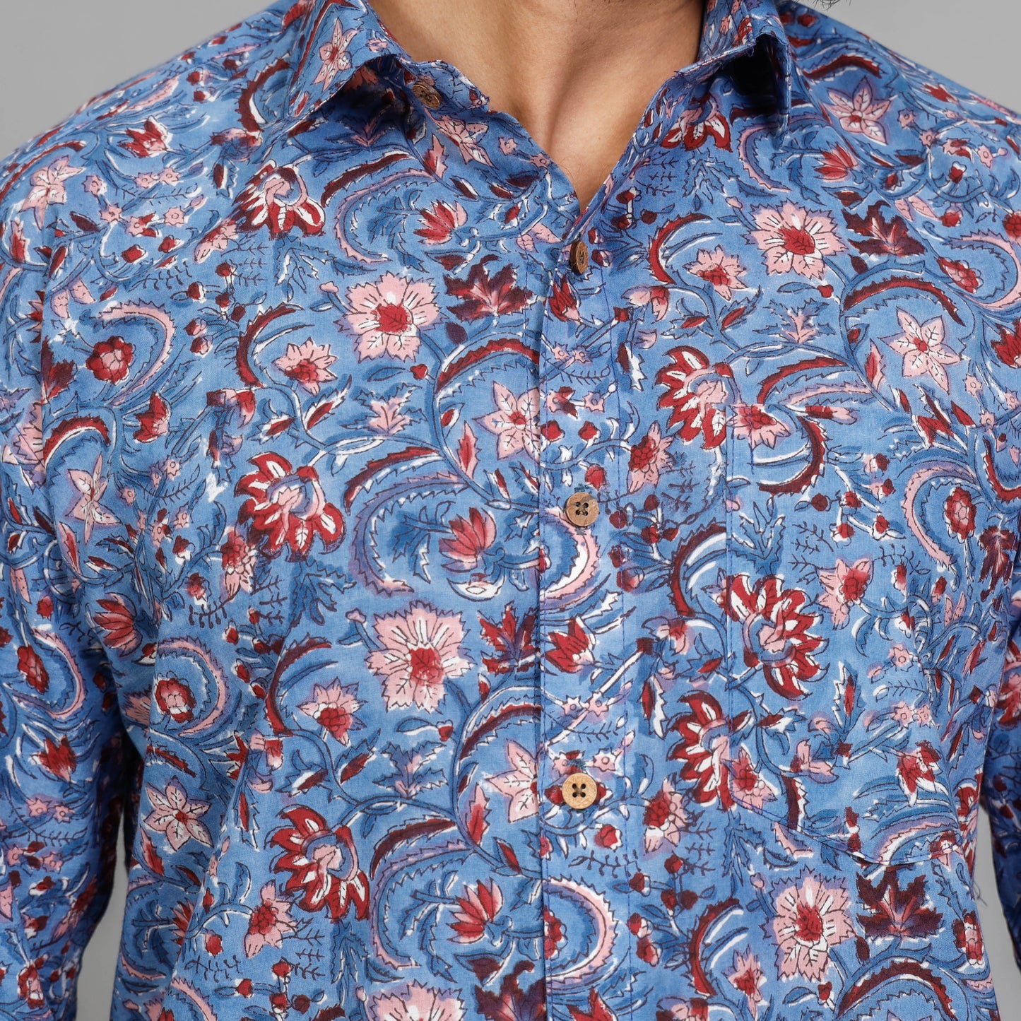 Sanganeri Block Printing Cotton Men Full Sleeve Shirt