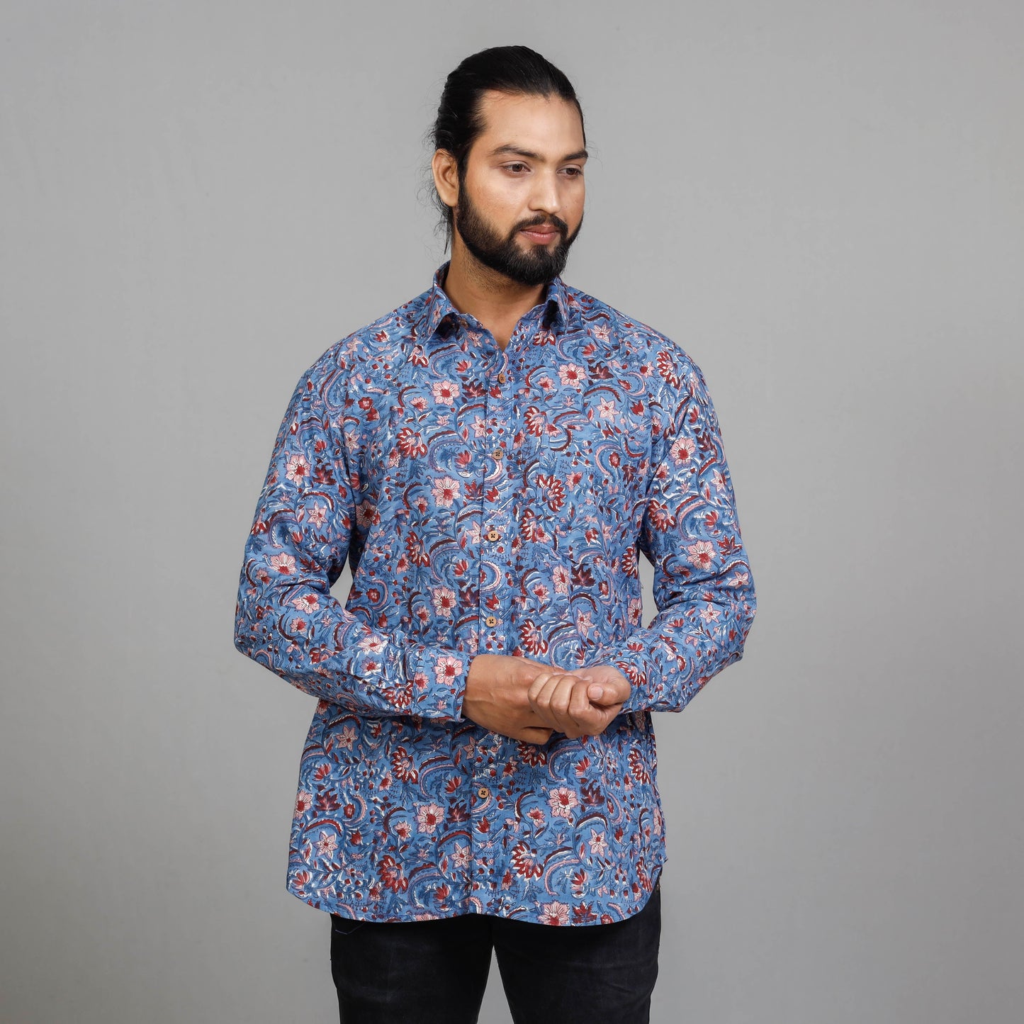 Sanganeri Block Printing Cotton Men Full Sleeve Shirt
