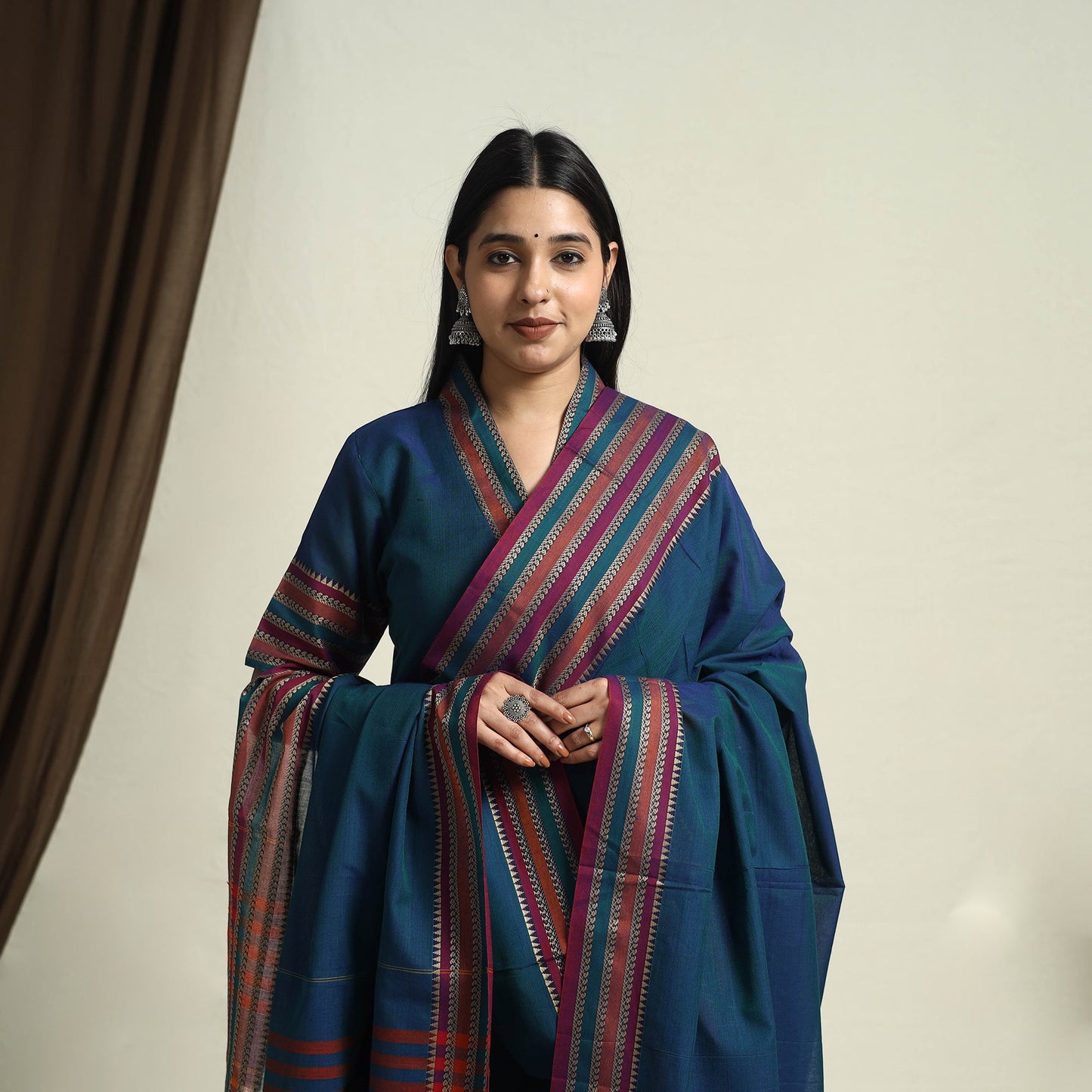 Mercerised Cotton Blue Dharwad Kurta Set with Palazzo & Dupatta