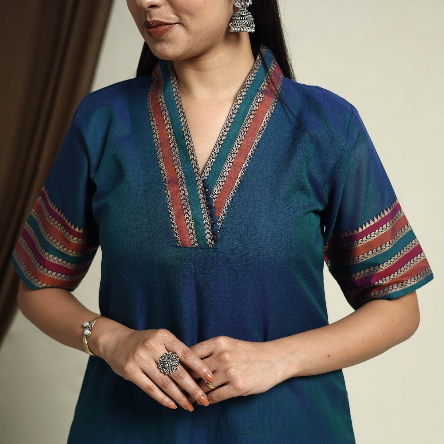 Mercerised Cotton Blue Dharwad Kurta Set with Palazzo & Dupatta