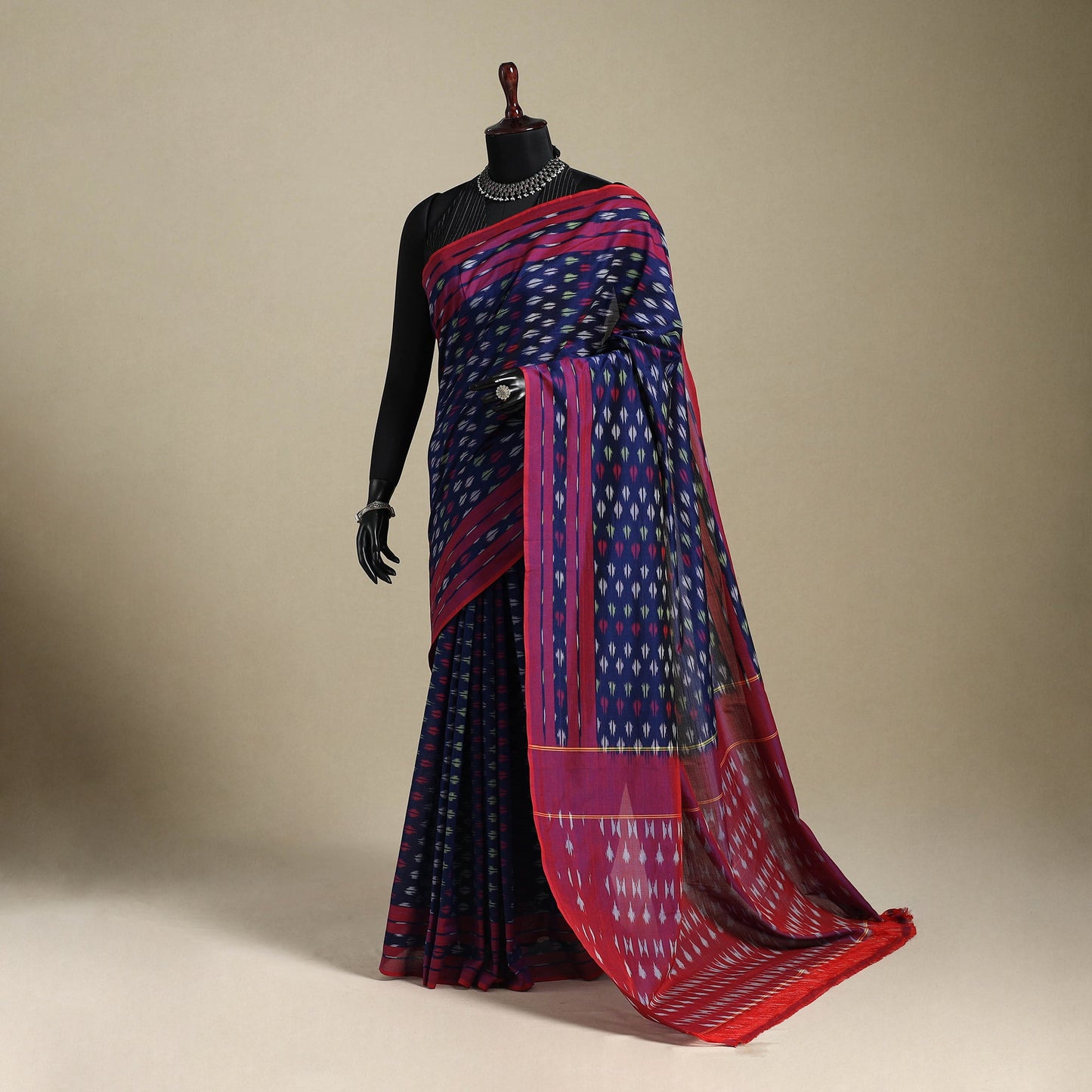 Blue - mercerised cotton handloom pochampally ikat saree 05