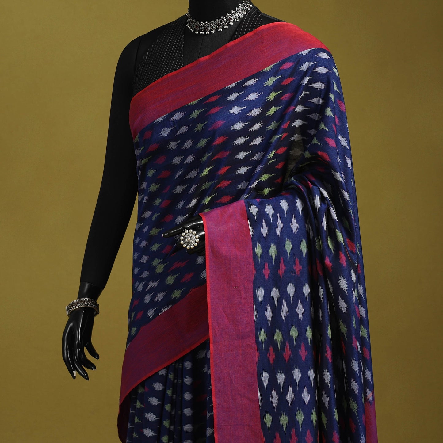 Blue - mercerised cotton handloom pochampally ikat saree 24