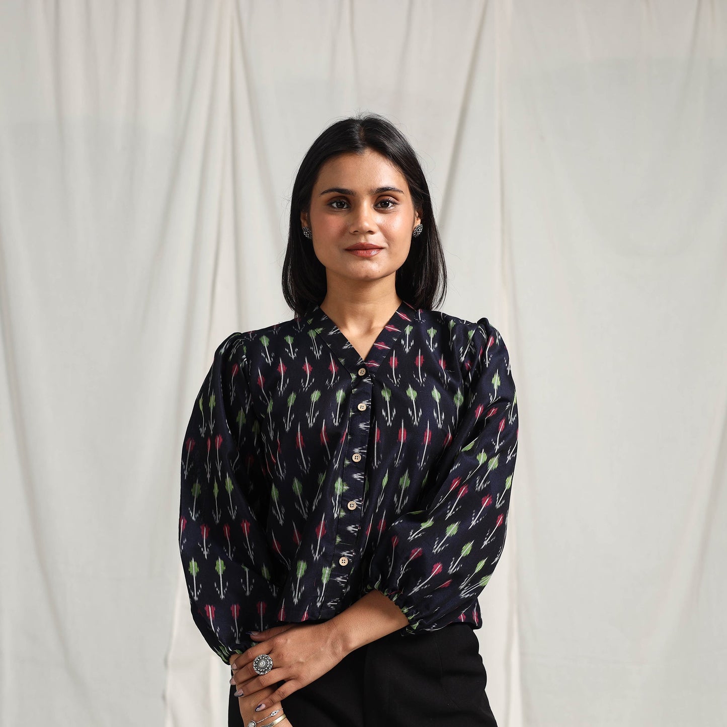 Buy Blue Mercerised Cotton Pochampally Ikat Crop Top