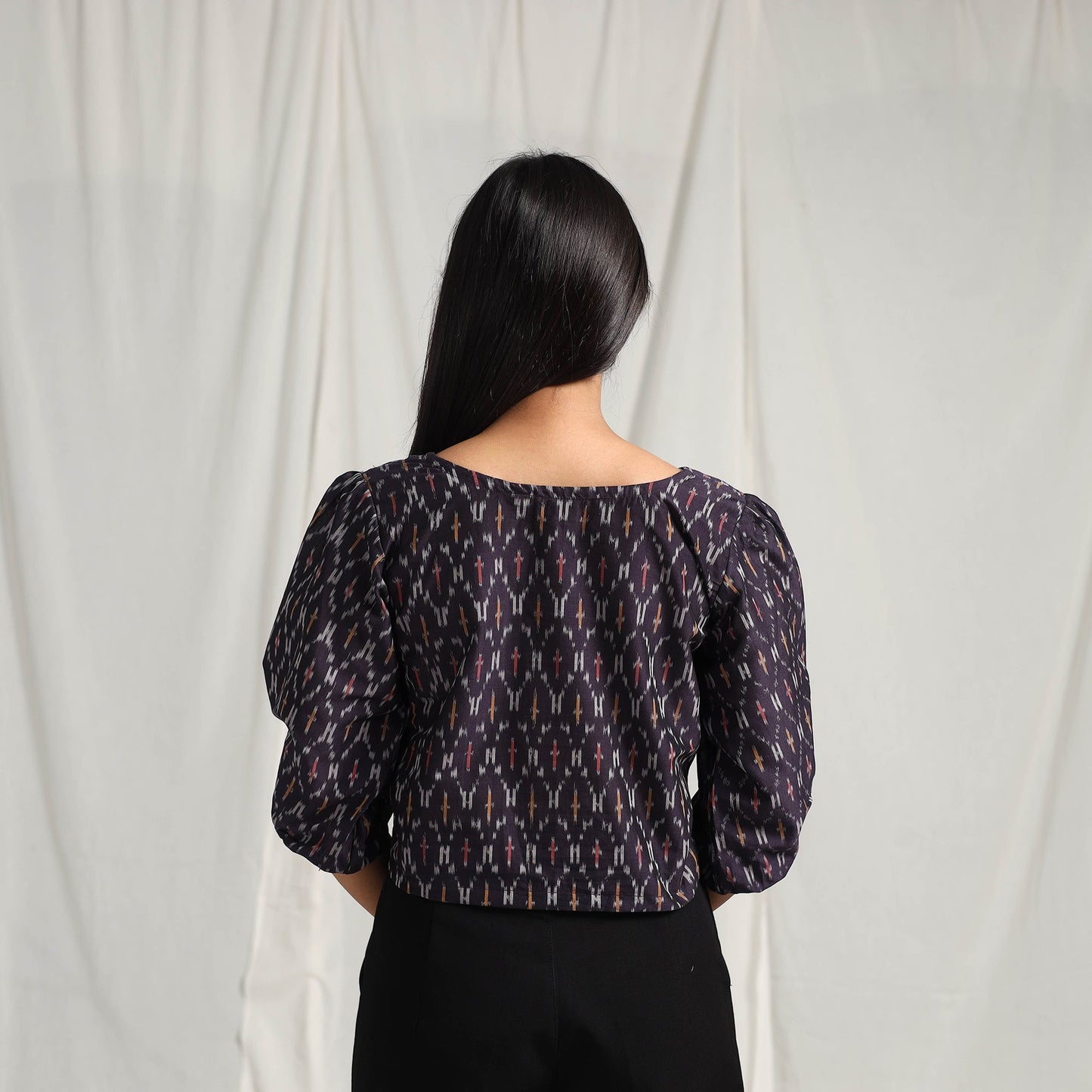 Blue Mercerised Cotton Pochampally Ikat Crop Top