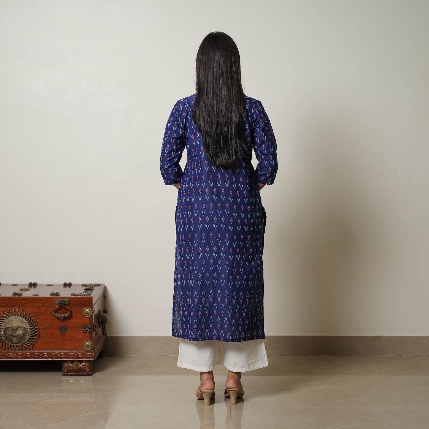 Buy Blue Mercerised Cotton Straight Pochampally Ikat Kurta