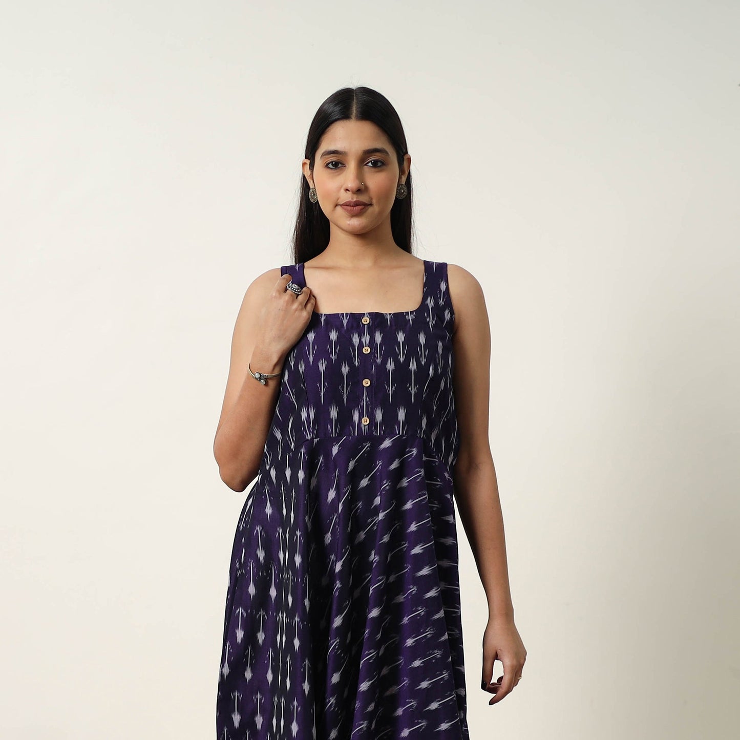 Mercerized Cotton Flared Pochampally Ikat Dress