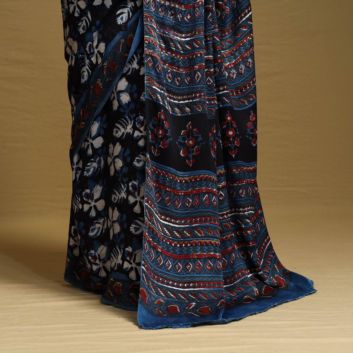 Buy Modal Silk Block Print Bagru Saree