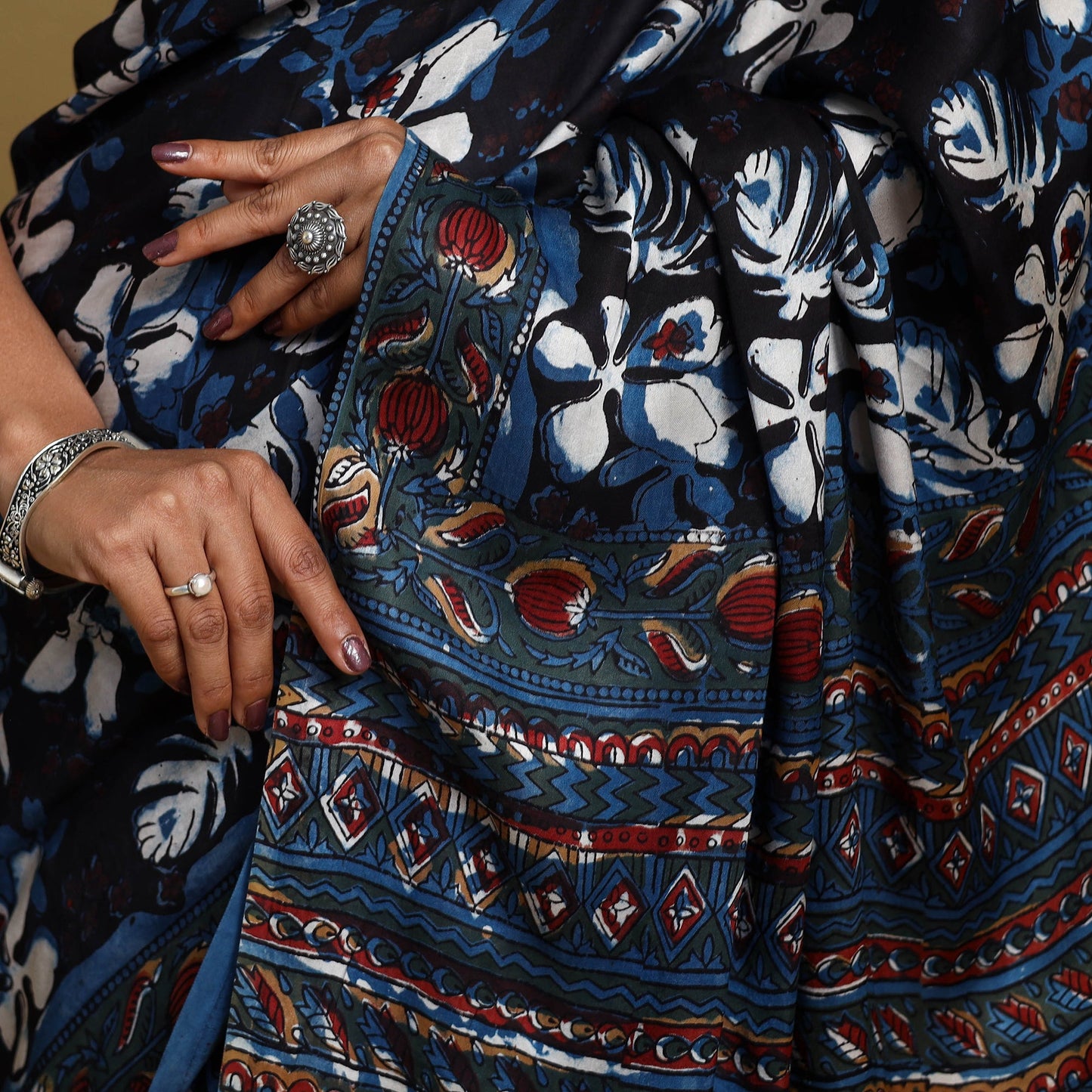 Buy Modal Silk Block Print Bagru Saree