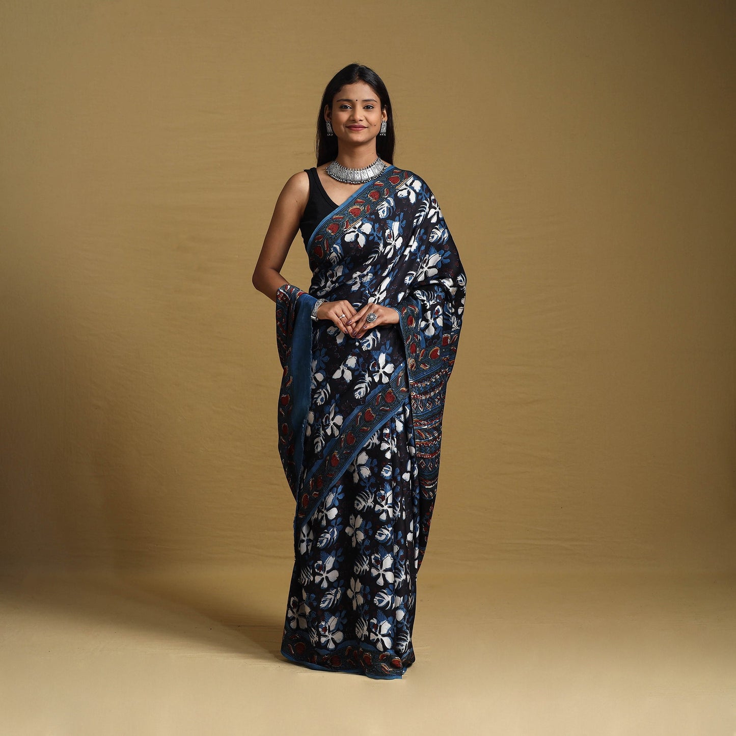 Buy Modal Silk Block Print Bagru Saree