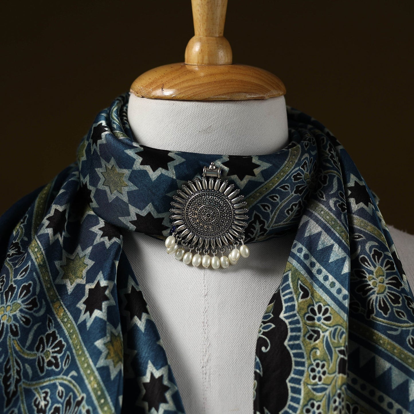 Modal silk pendant necklace scarf 56 - handcrafted