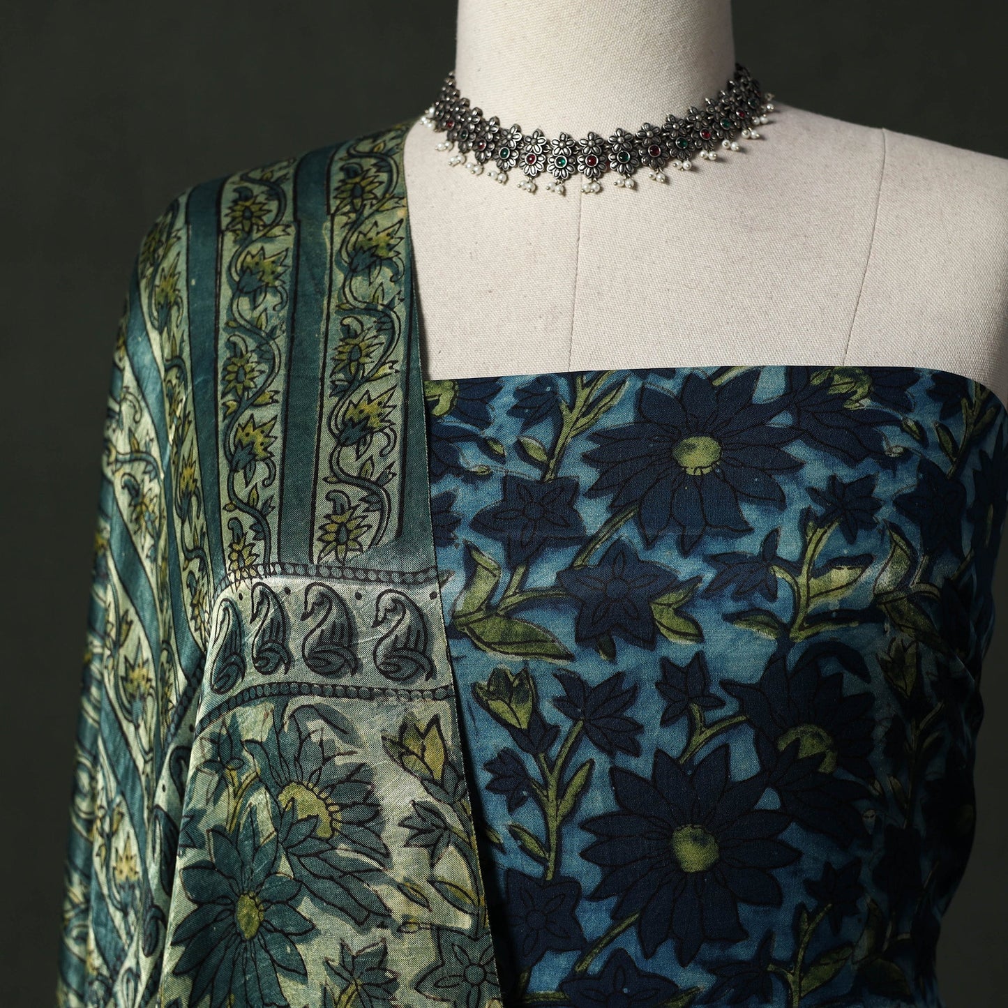 Modal silk hand block bagru print 2pc unstitched dress