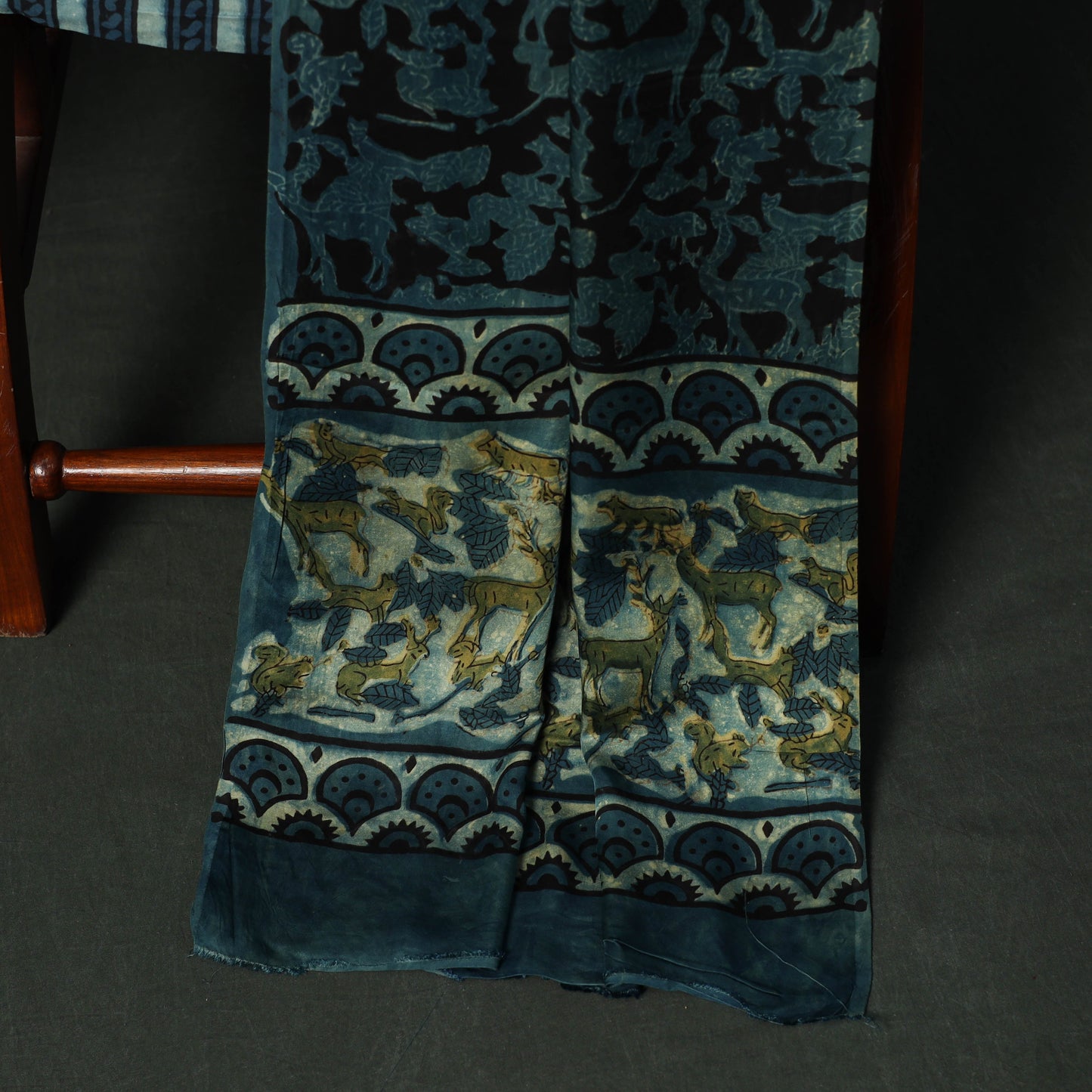 Modal silk hand block bagru print 3pc unstitched dress