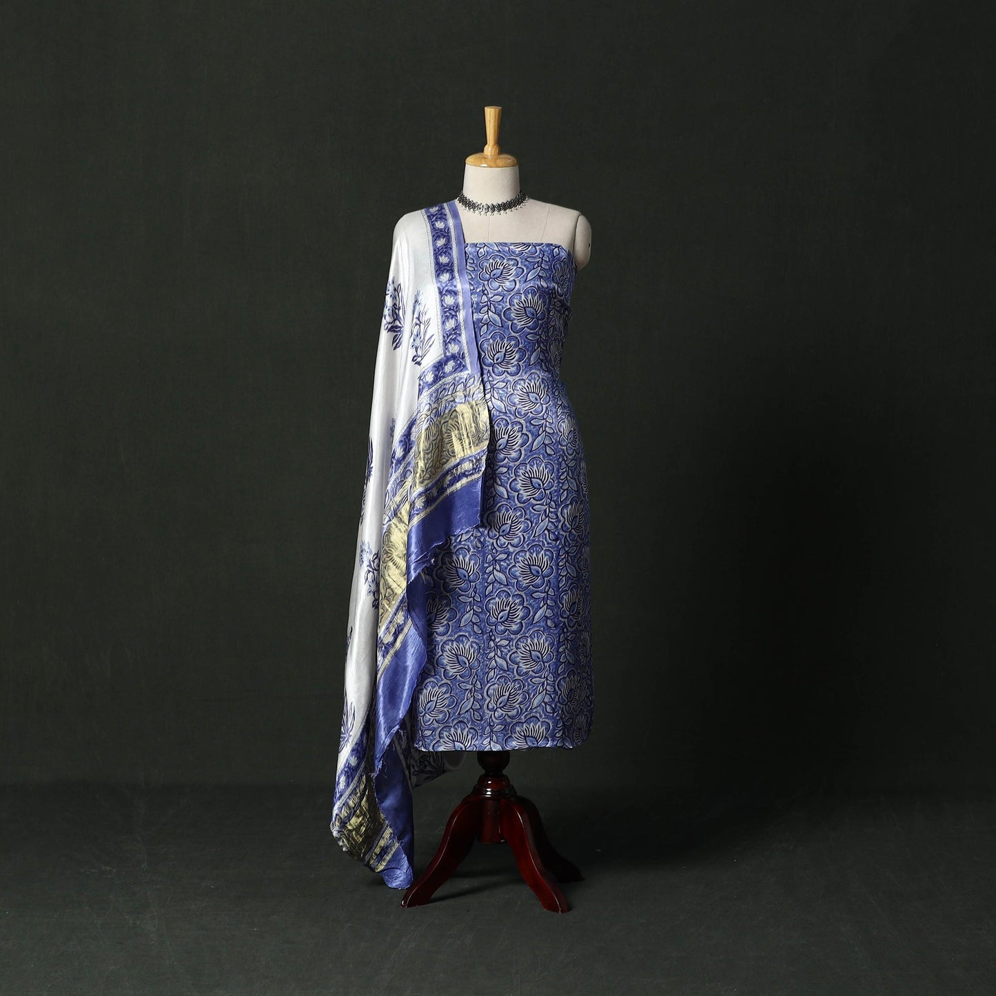 Modal silk hand block sanganeri print 2pc unstitched dress