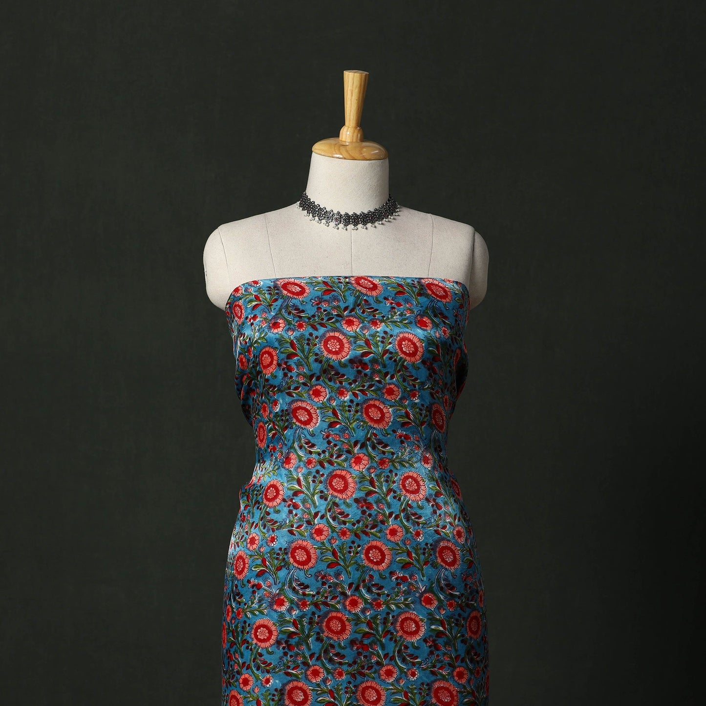 Modal silk hand block sanganeri print 2pc unstitched dress