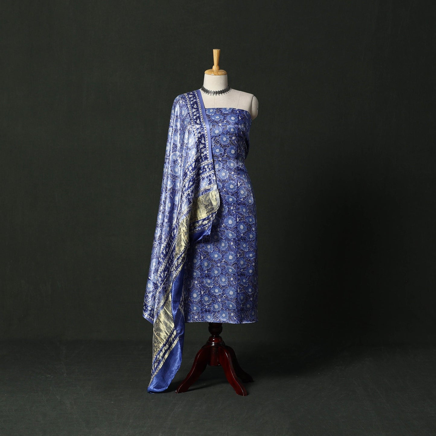 Modal silk hand block sanganeri print 2pc unstitched dress