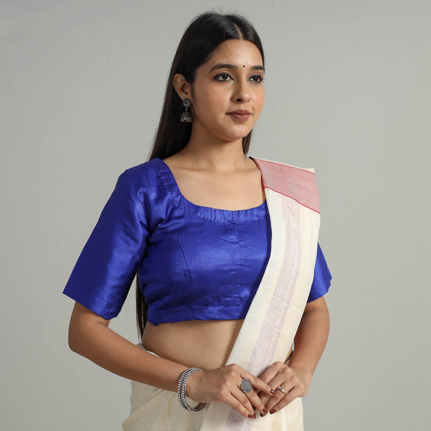 Buy Modal Silk Plain Stitched Blouse 02