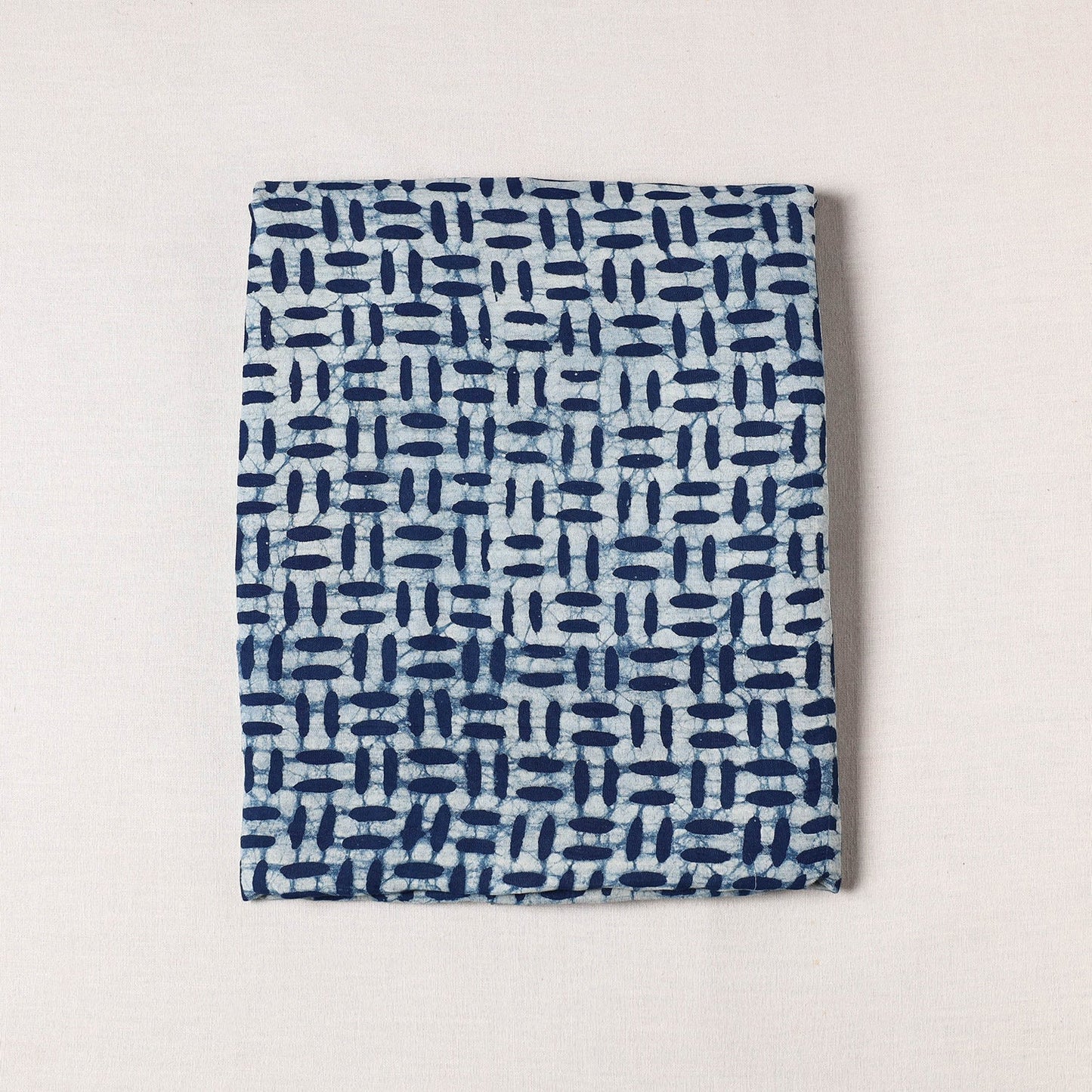 Blue Pipad Block Printing Mulberry Silk Cotton Handloom Precut Fabric