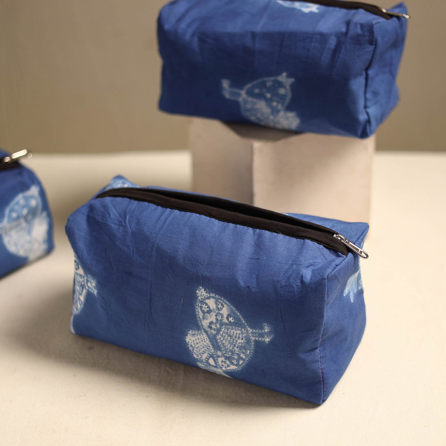 Blue Multipurpose Handmade Toiletry Bags (Set of 3)