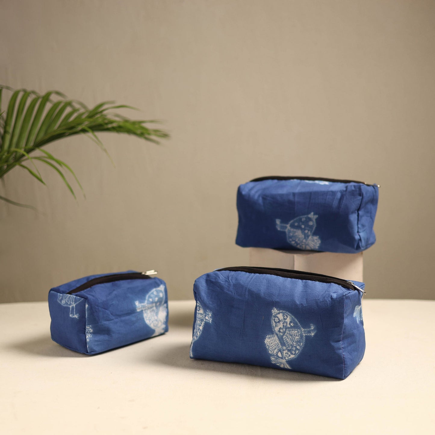 Blue Multipurpose Handmade Toiletry Bags (Set of 3)