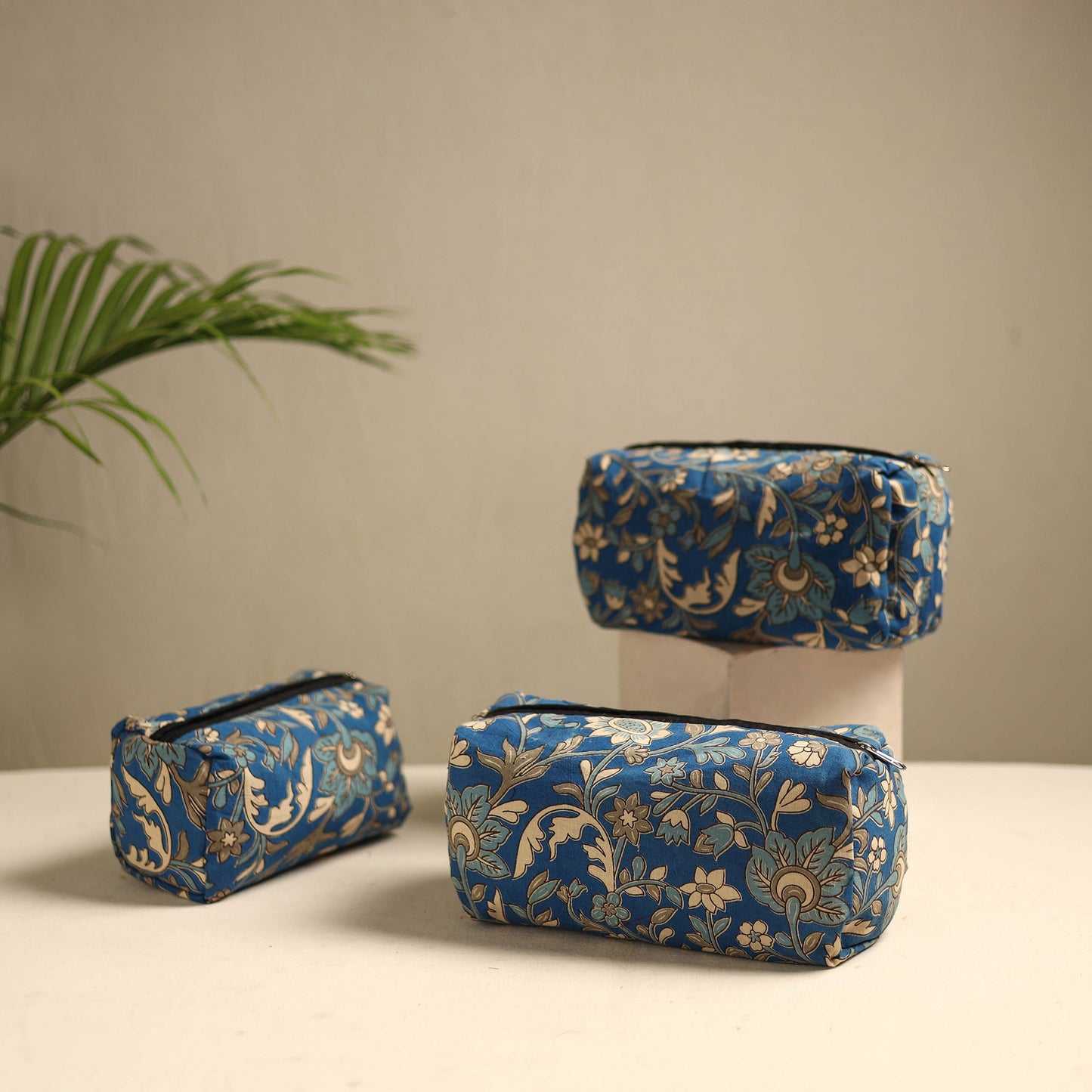 Blue Multipurpose Handmade Toiletry Bags (Set of 3)
