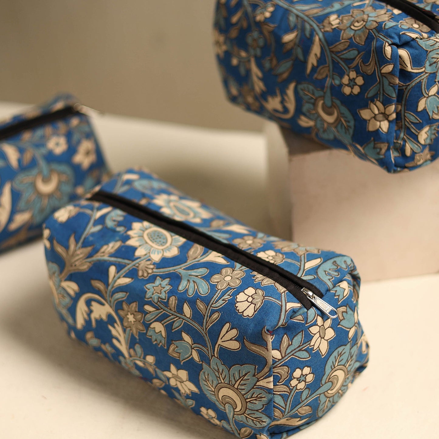 Blue Multipurpose Handmade Toiletry Bags (Set of 3)