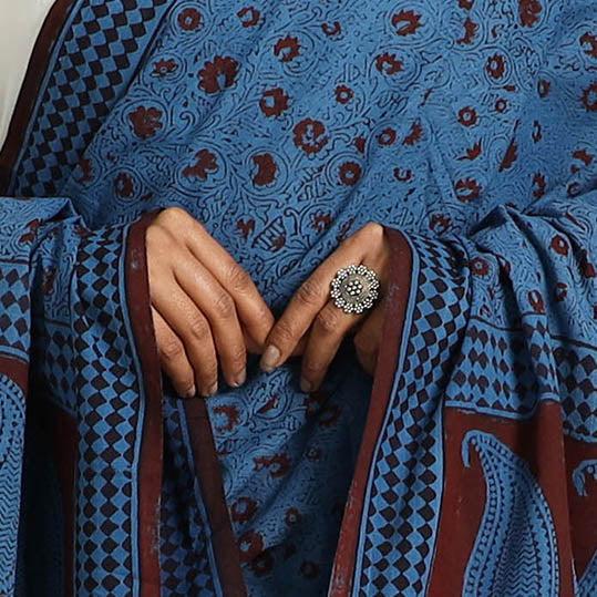 Blue Natural Dye Mul Cotton Bagh Print Dupatta