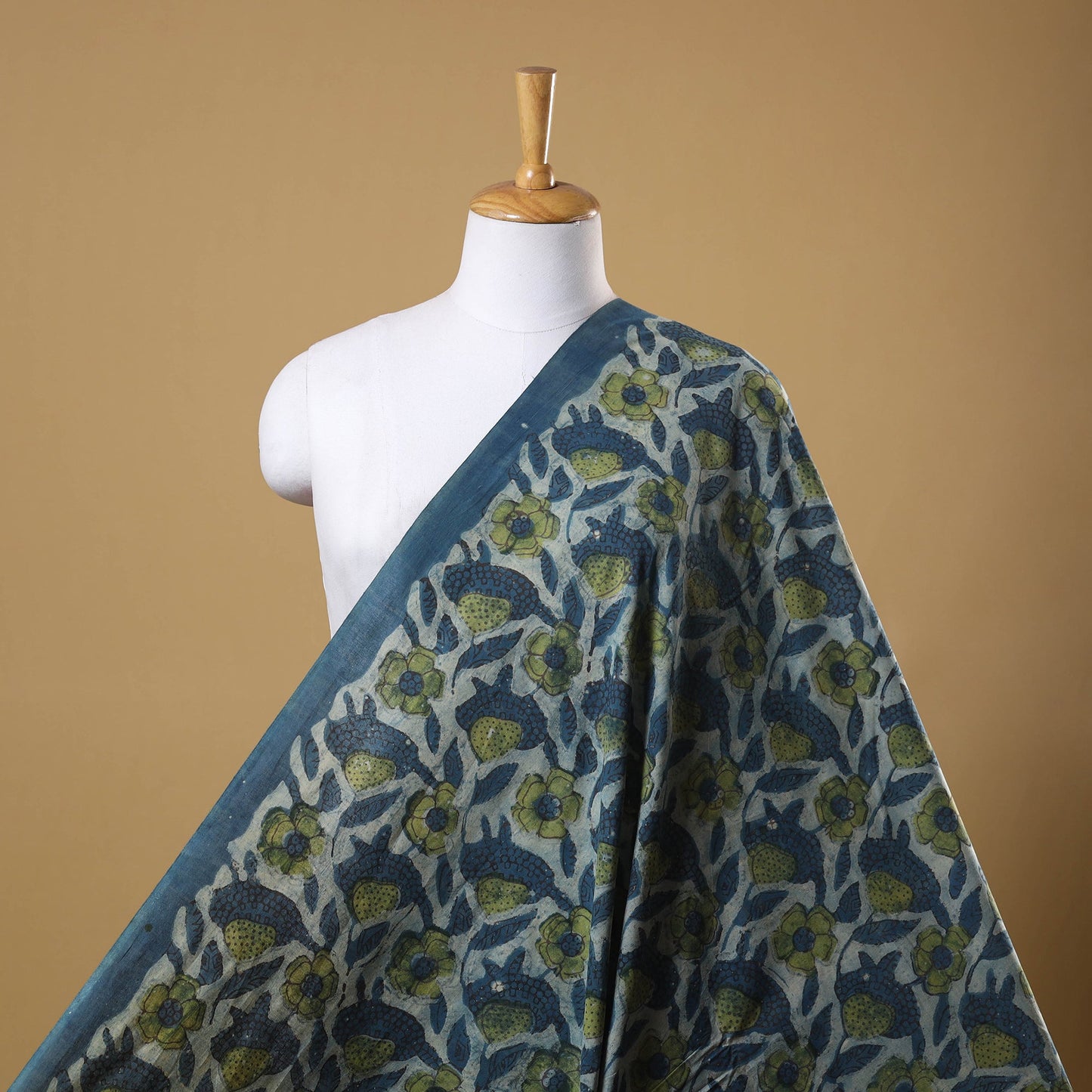 Blue Natural Dyed Bagru Ajrakh Dabu Print Fabric