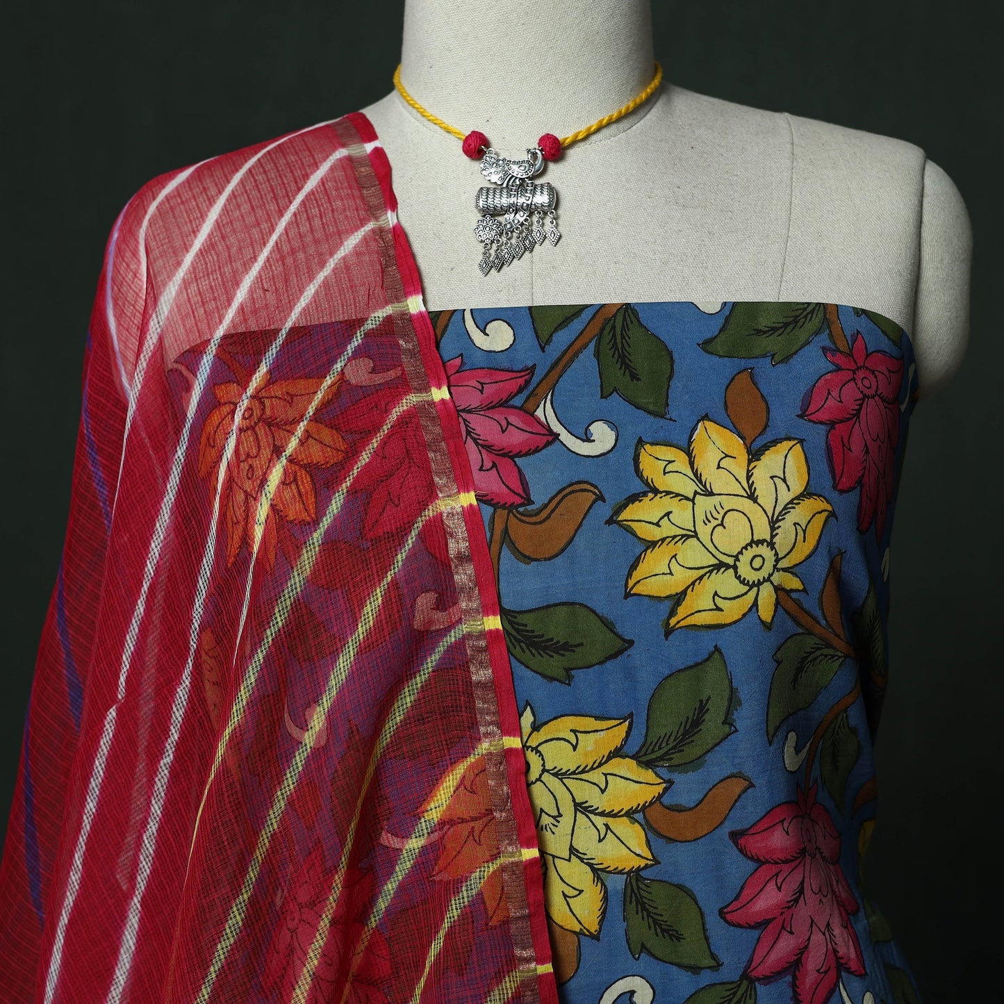 Natural dyed bangalore silk handpainted srikalahasti pen