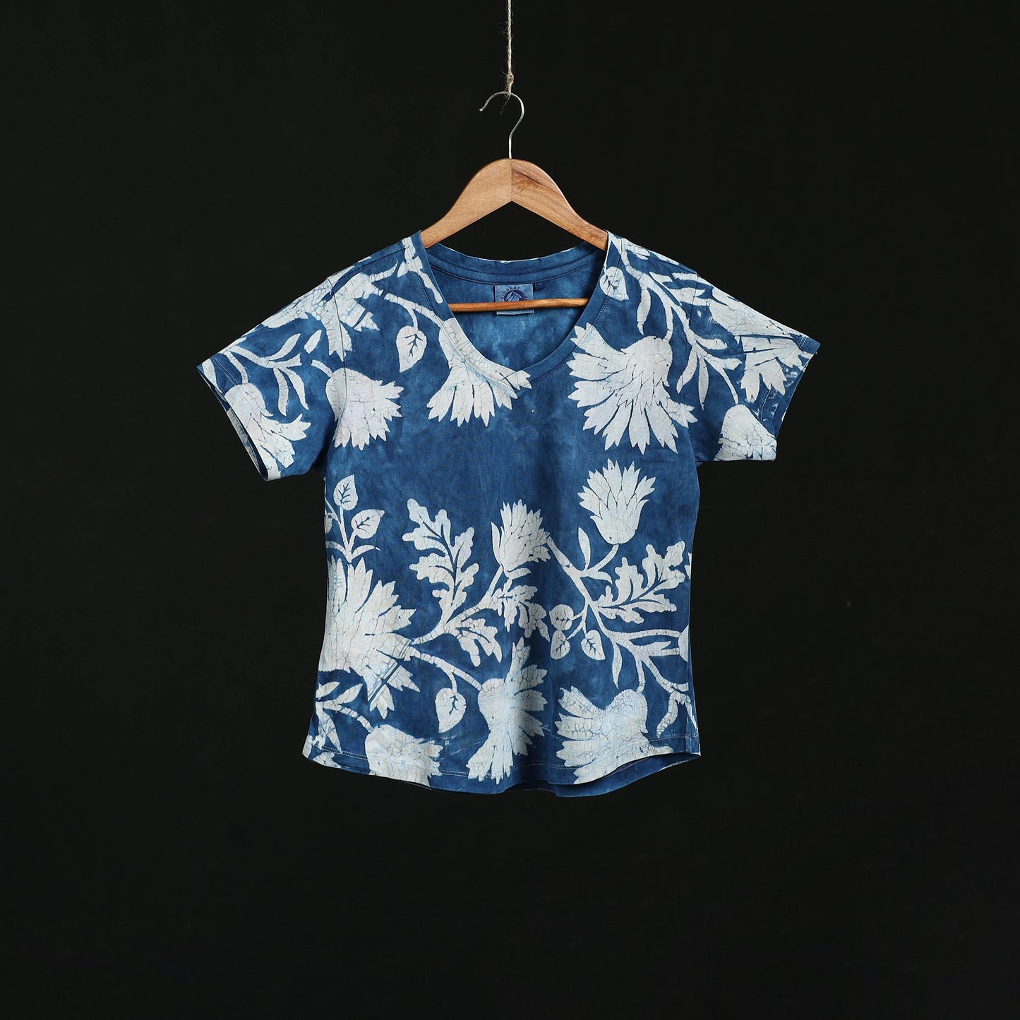 Natural dyed bindaas block art printed cotton v neck