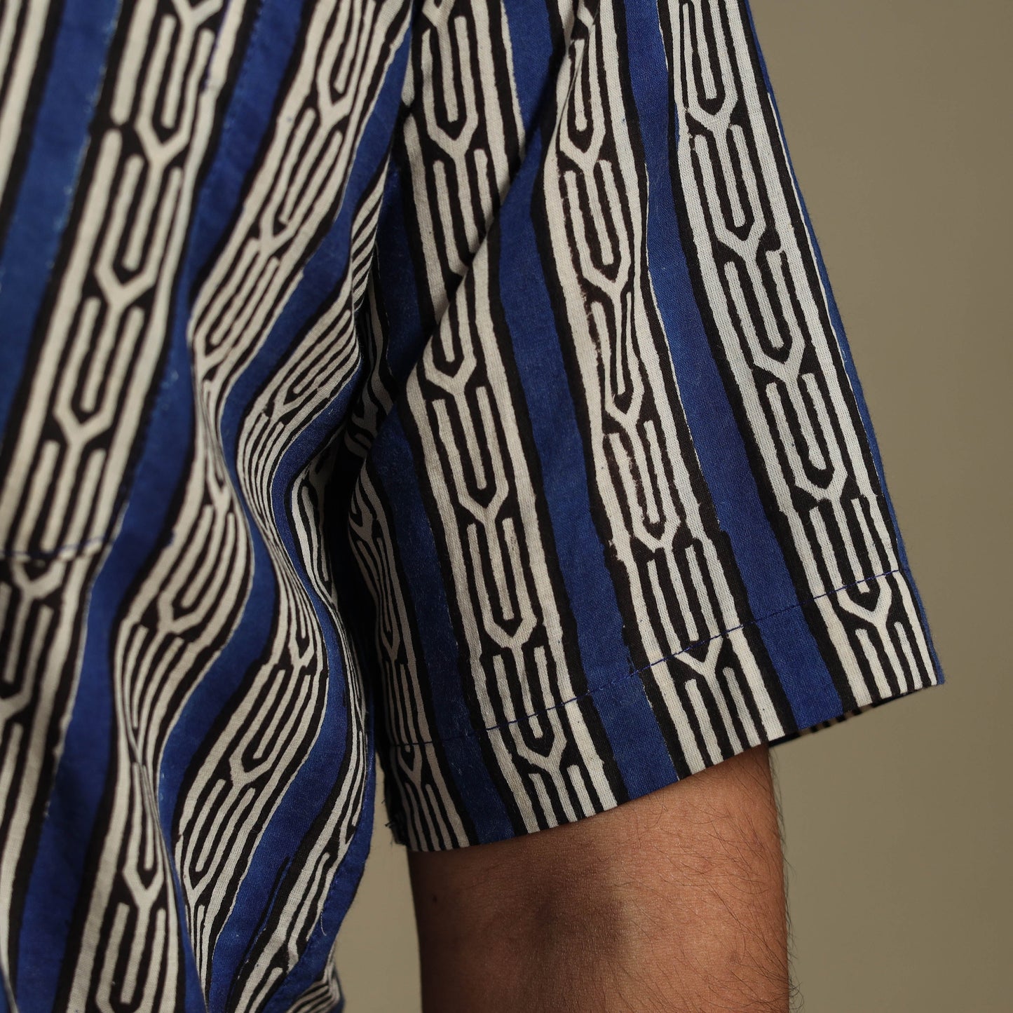 Blue Natural Dyed Block Print Cotton Men Half Sleeve Bagru Shirt