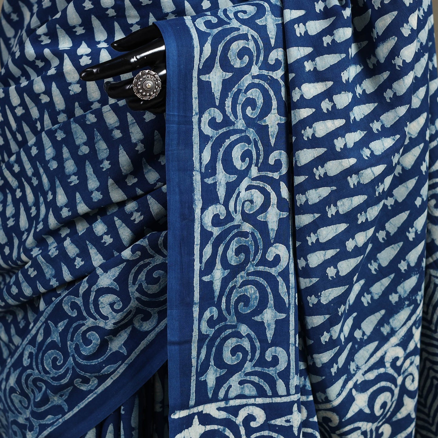 Blue - natural dyed cotton pipad saree 14 - handcrafted