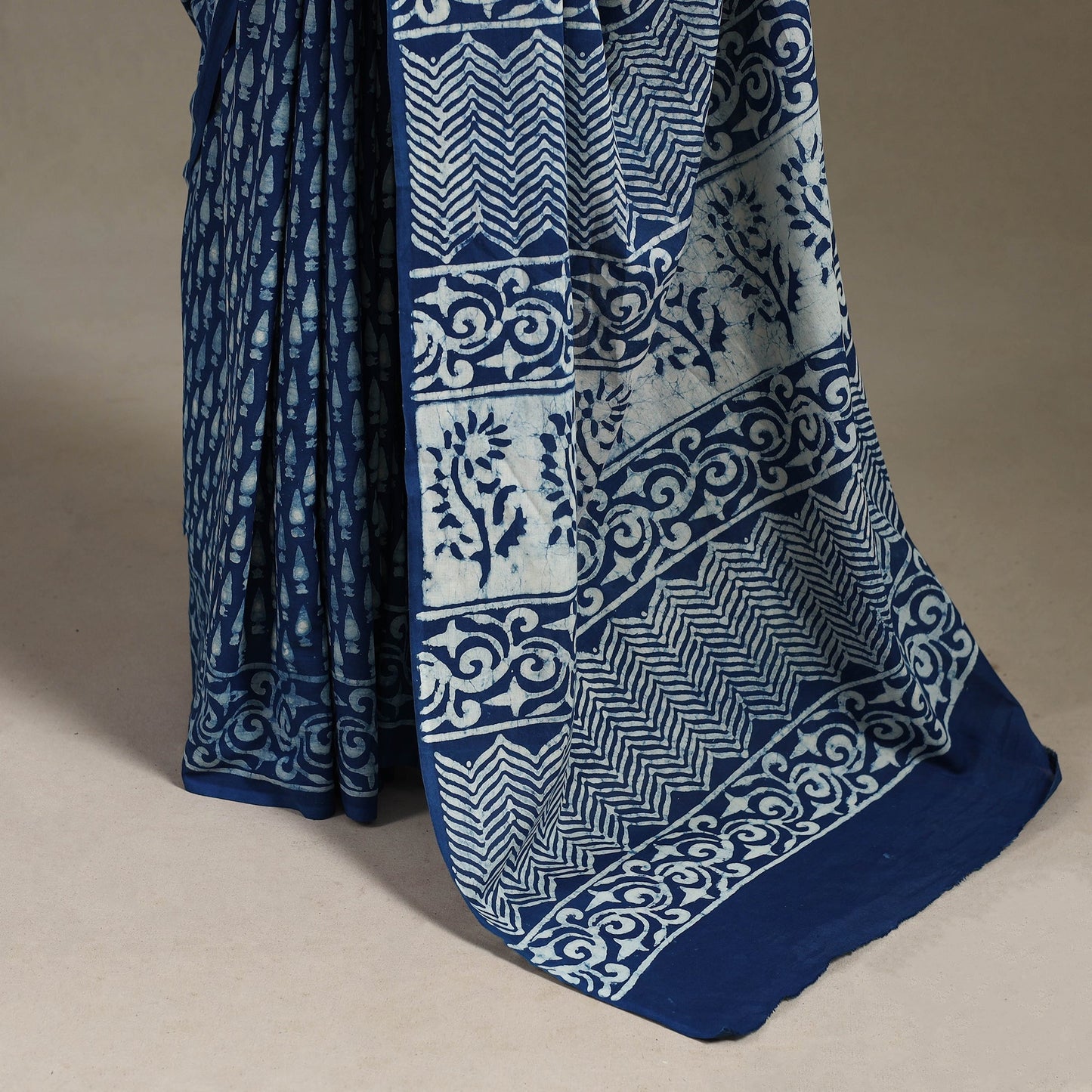 Blue - natural dyed cotton pipad saree 14 - handcrafted