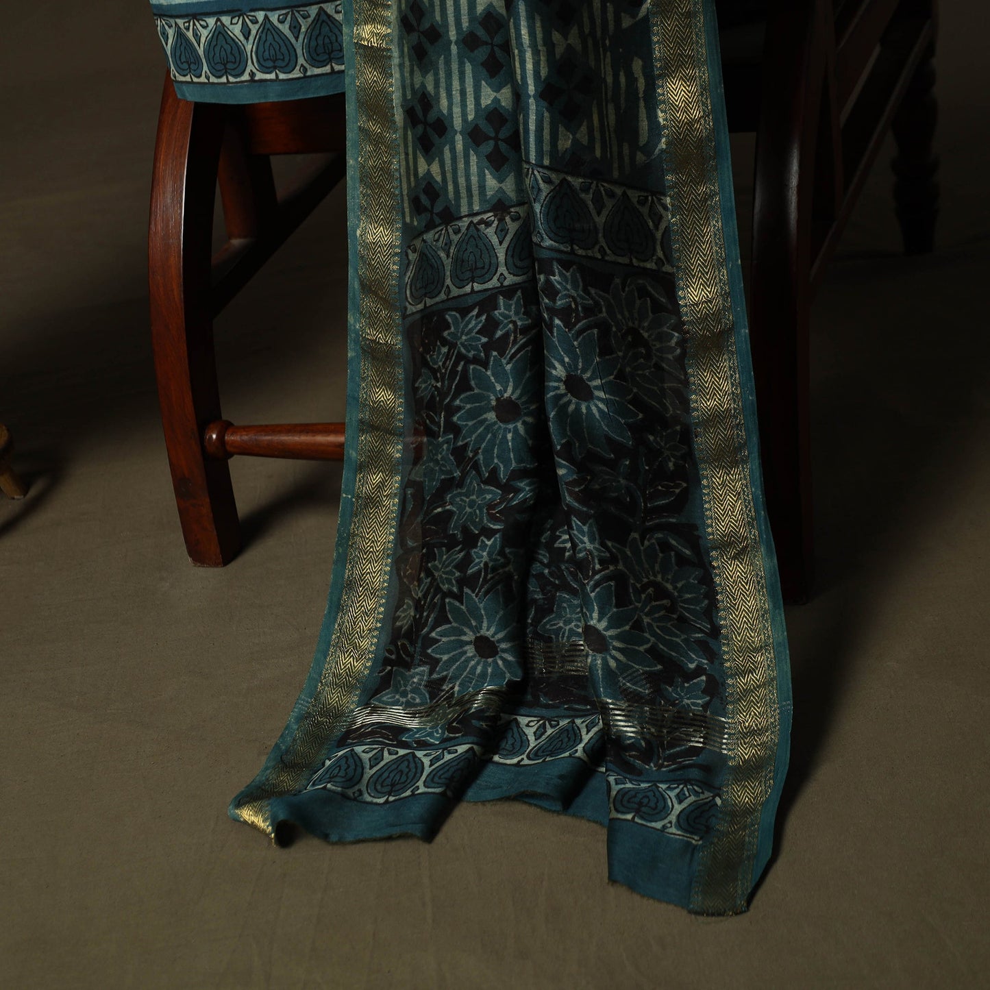 Natural dyed block print maheshwari silk vanaspati bagru