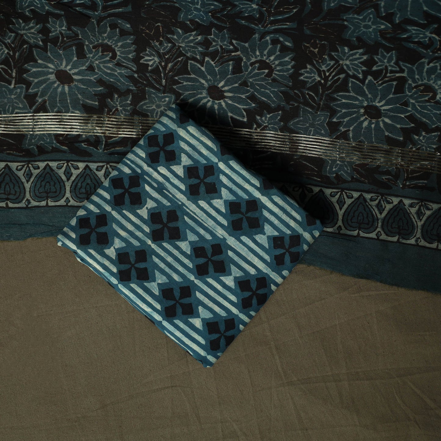Natural dyed block print maheshwari silk vanaspati bagru