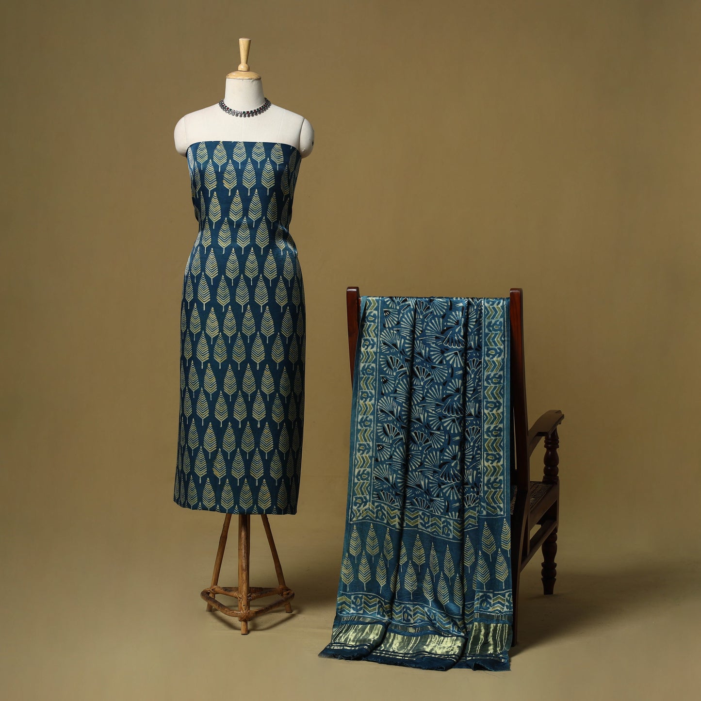 Natural dyed modal silk bagru 2pc unstitched dress material