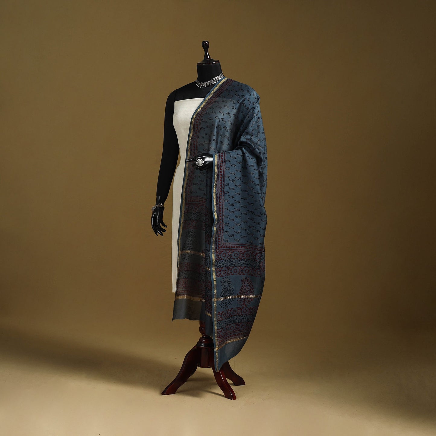 Blue - natural dyed printed chanderi silk bagh dupatta 35