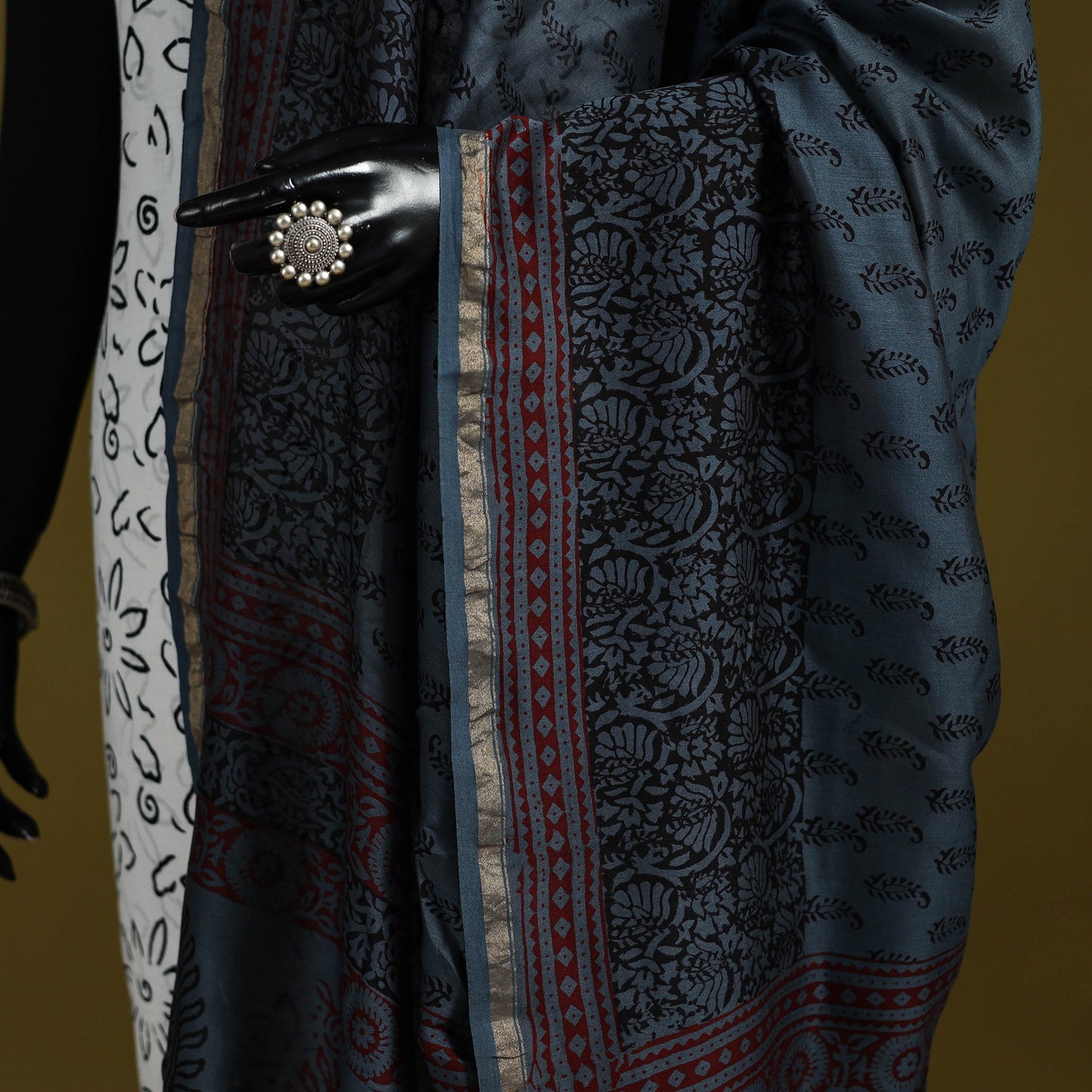 Blue - natural dyed printed chanderi silk bagh dupatta 44