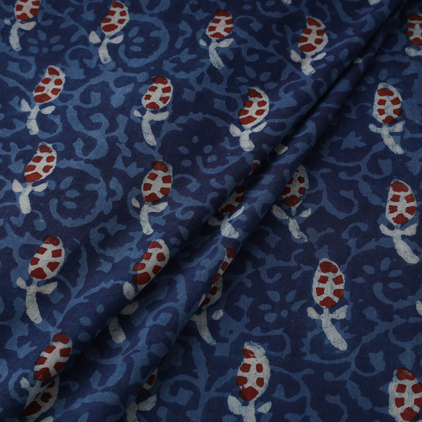 Blue - natural dyed cotton nandana fabric 06 - handcrafted