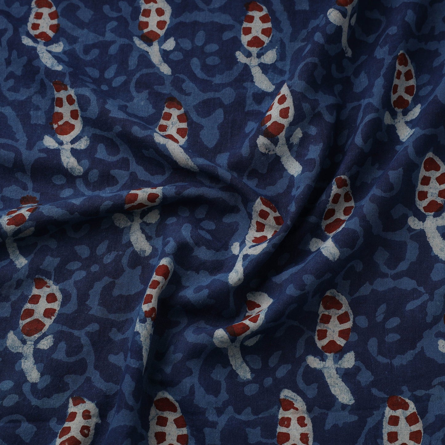 Blue - natural dyed cotton nandana fabric 06 - handcrafted