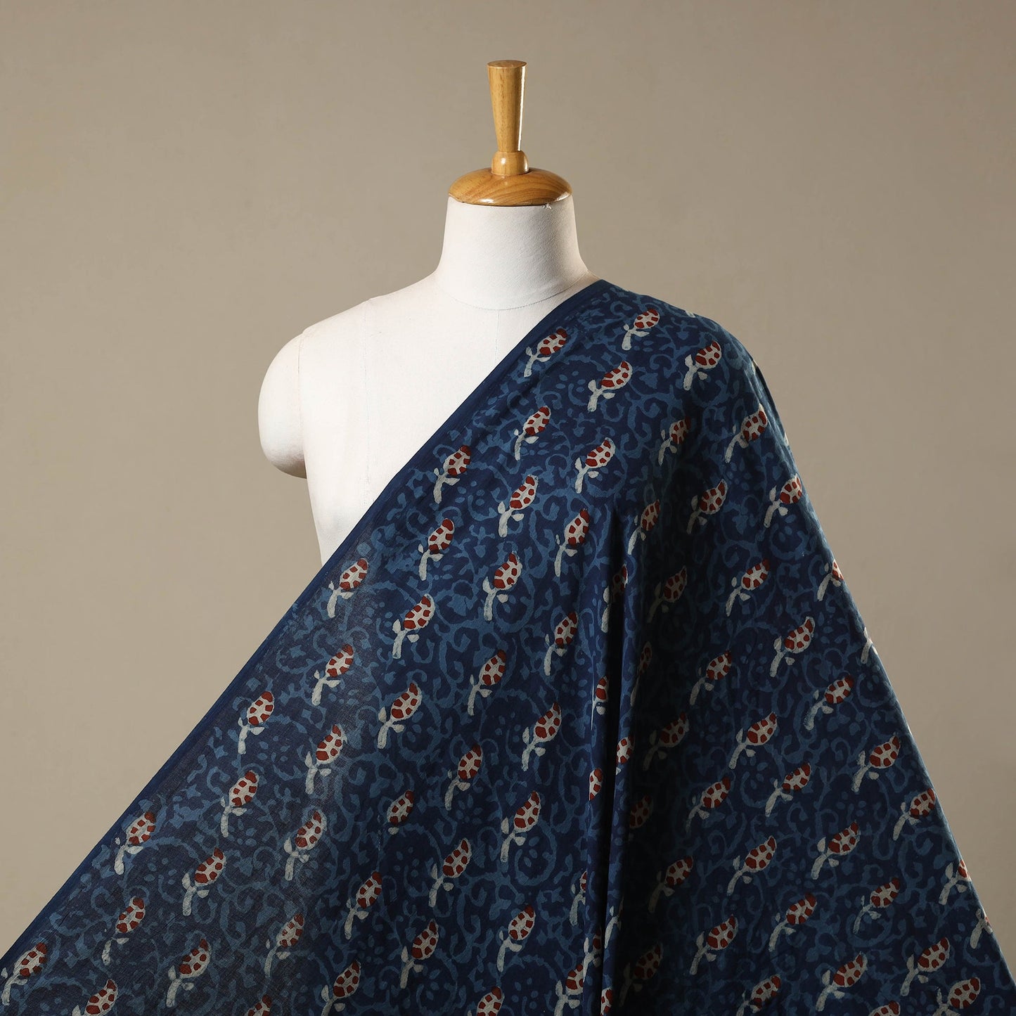 Blue - natural dyed cotton nandana fabric 06 - handcrafted