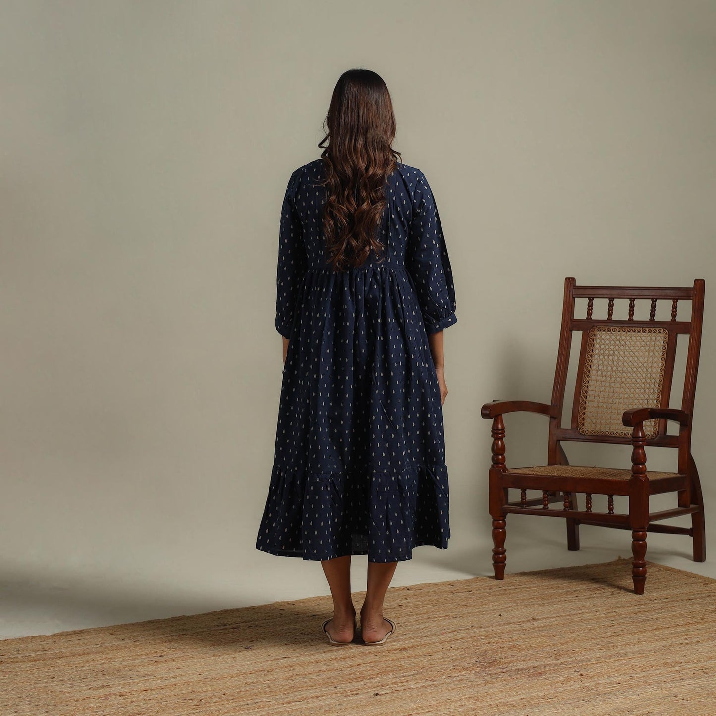 Natural dyed cotton pintuck tiered dress 01 - handcrafted