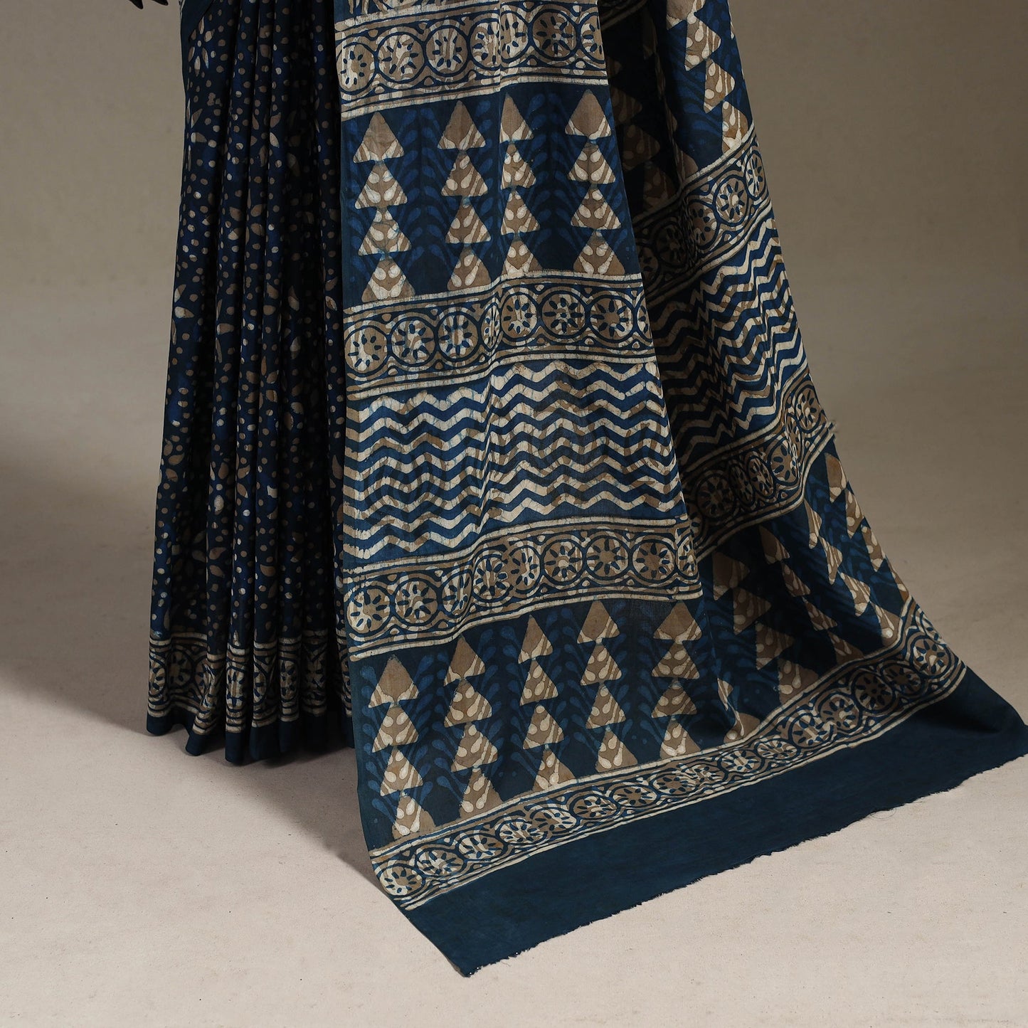 Blue - natural dyed cotton pipad saree 01 - handcrafted
