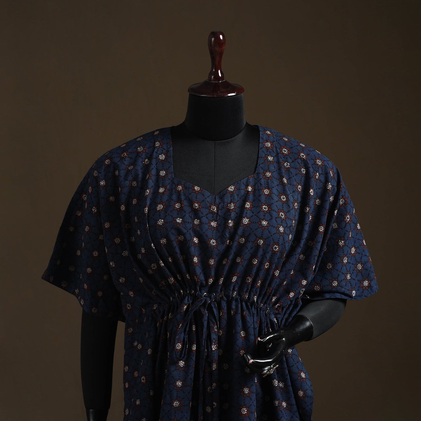 Natural dyed hand block ajrakh print cotton kaftan (short)
