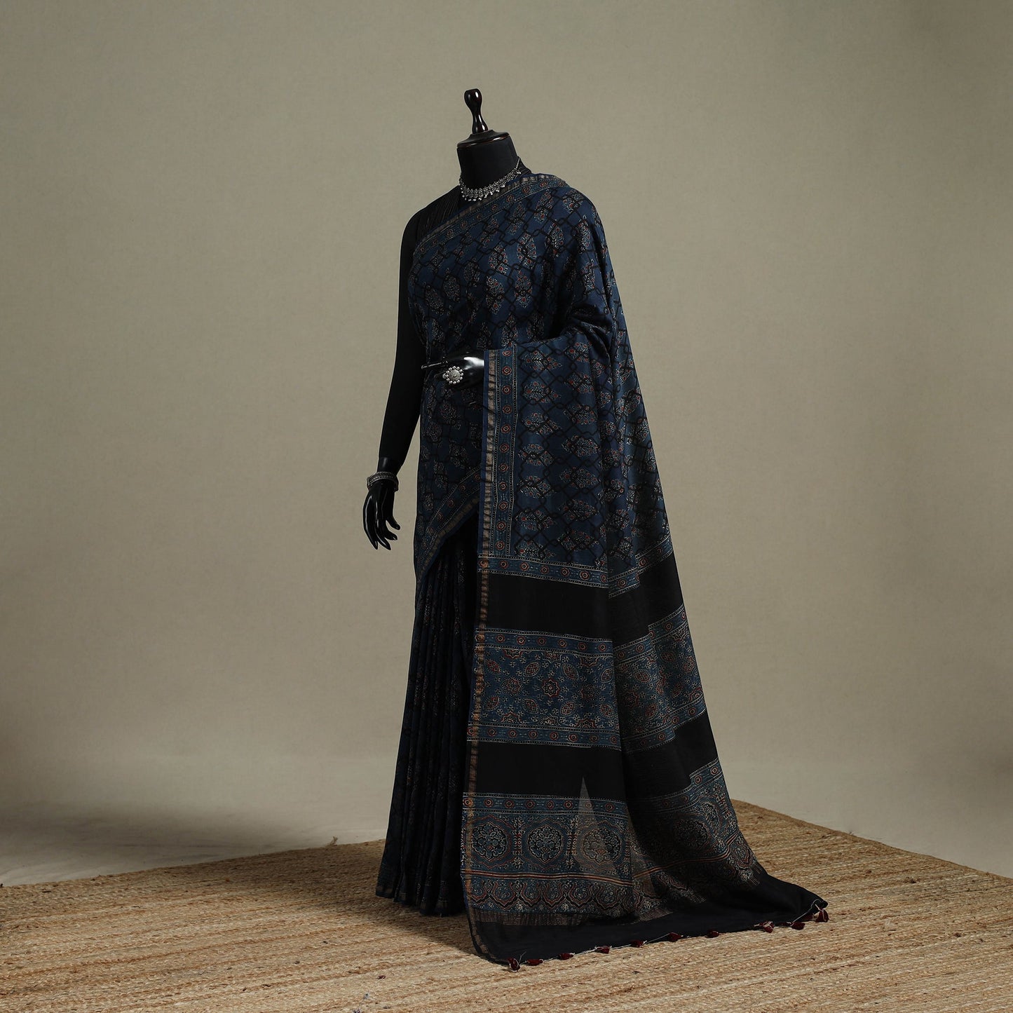 Natural dyed hand chanderi silk saree with tassels 02