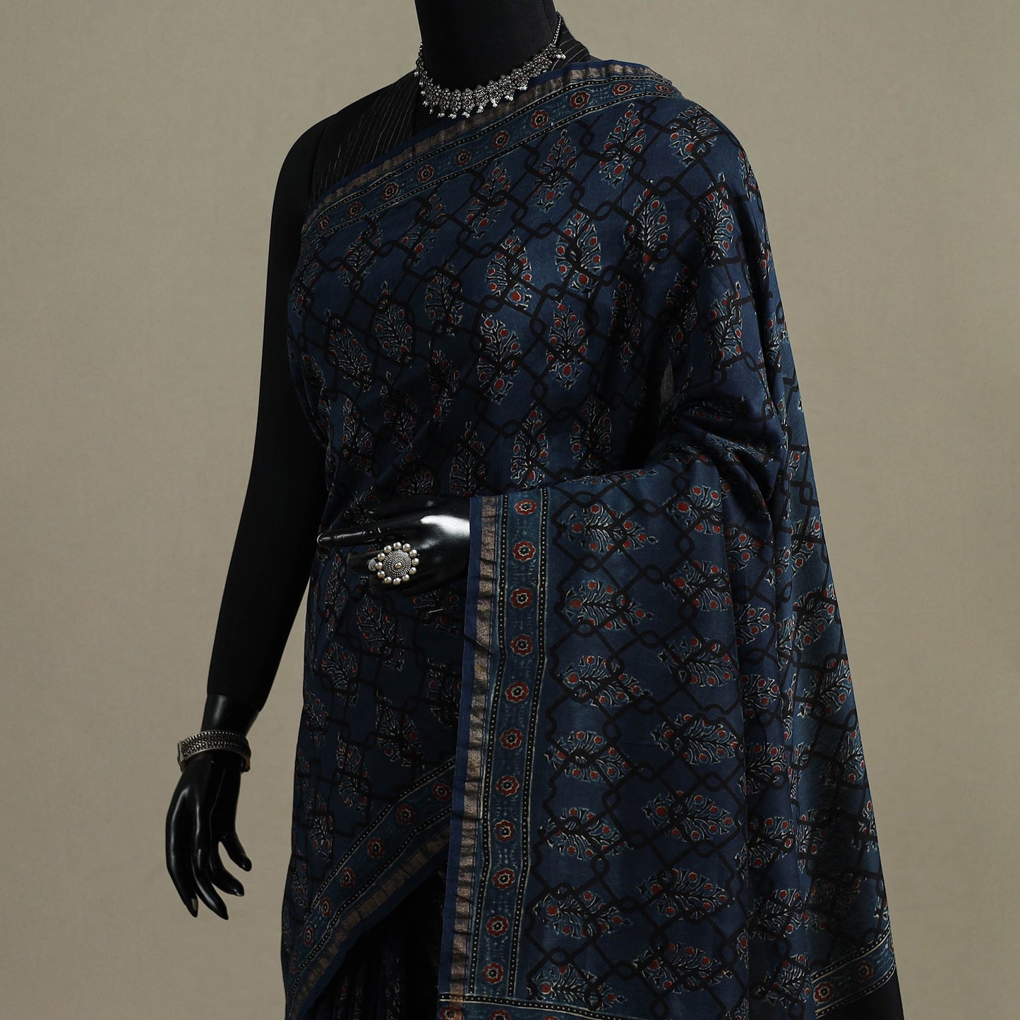 Natural dyed hand chanderi silk saree with tassels 02