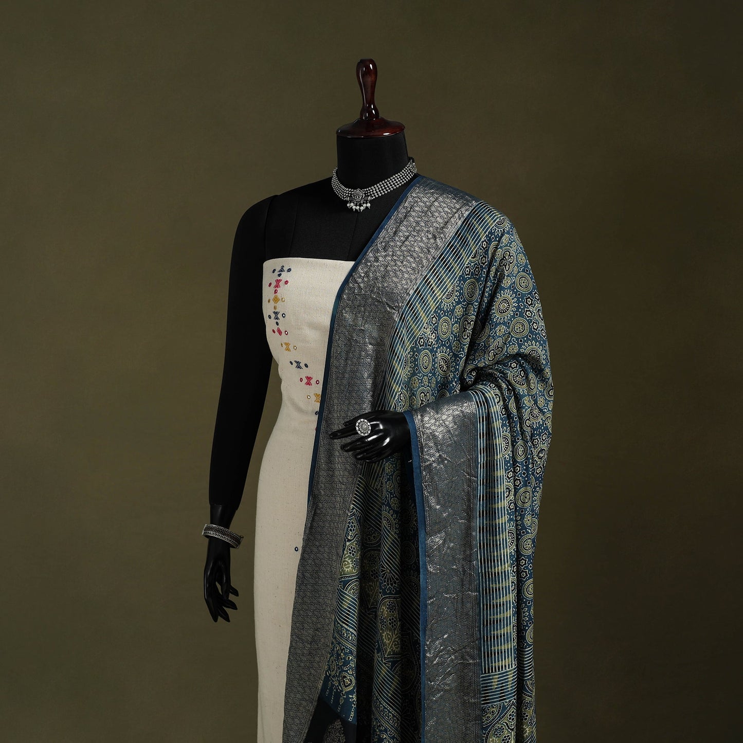 Blue - natural dyed modal silk dupatta 11 - handcrafted
