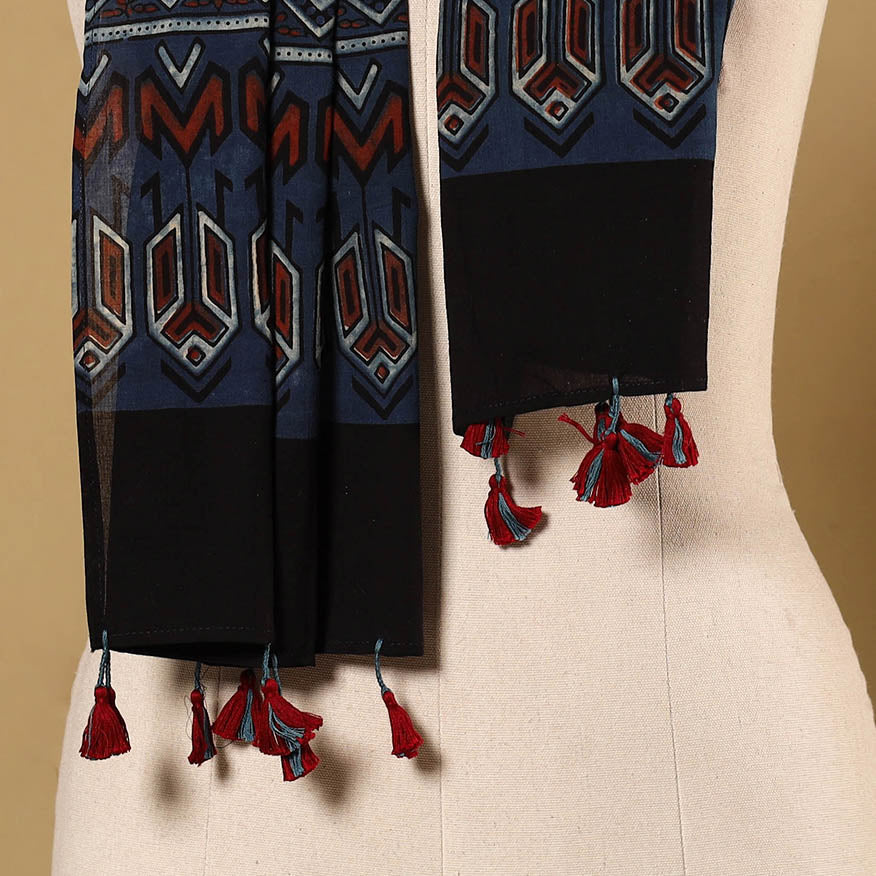 Blue Natural Dyed Block Print Mul Cotton Ajrakh Stole