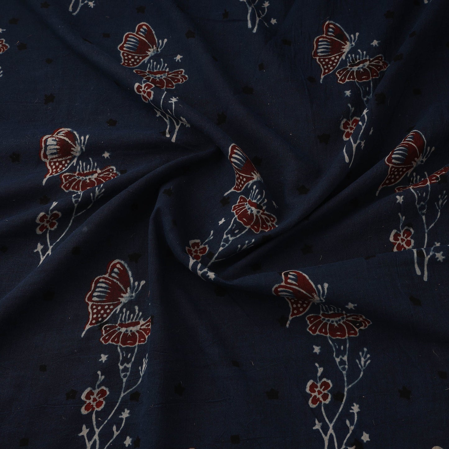 Natural dyed pure mul cotton hand block ajrakh print fabric