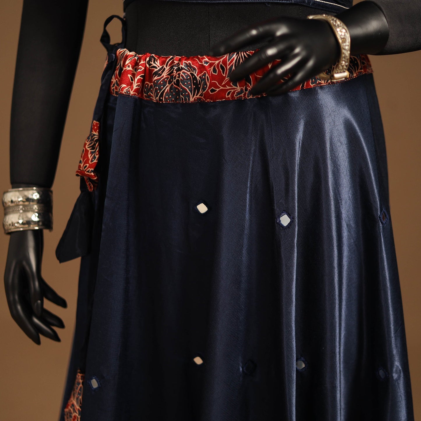 Blue Navratri Garba Chaniya Choli Set in Mashru Silk with Ajrakh Patch