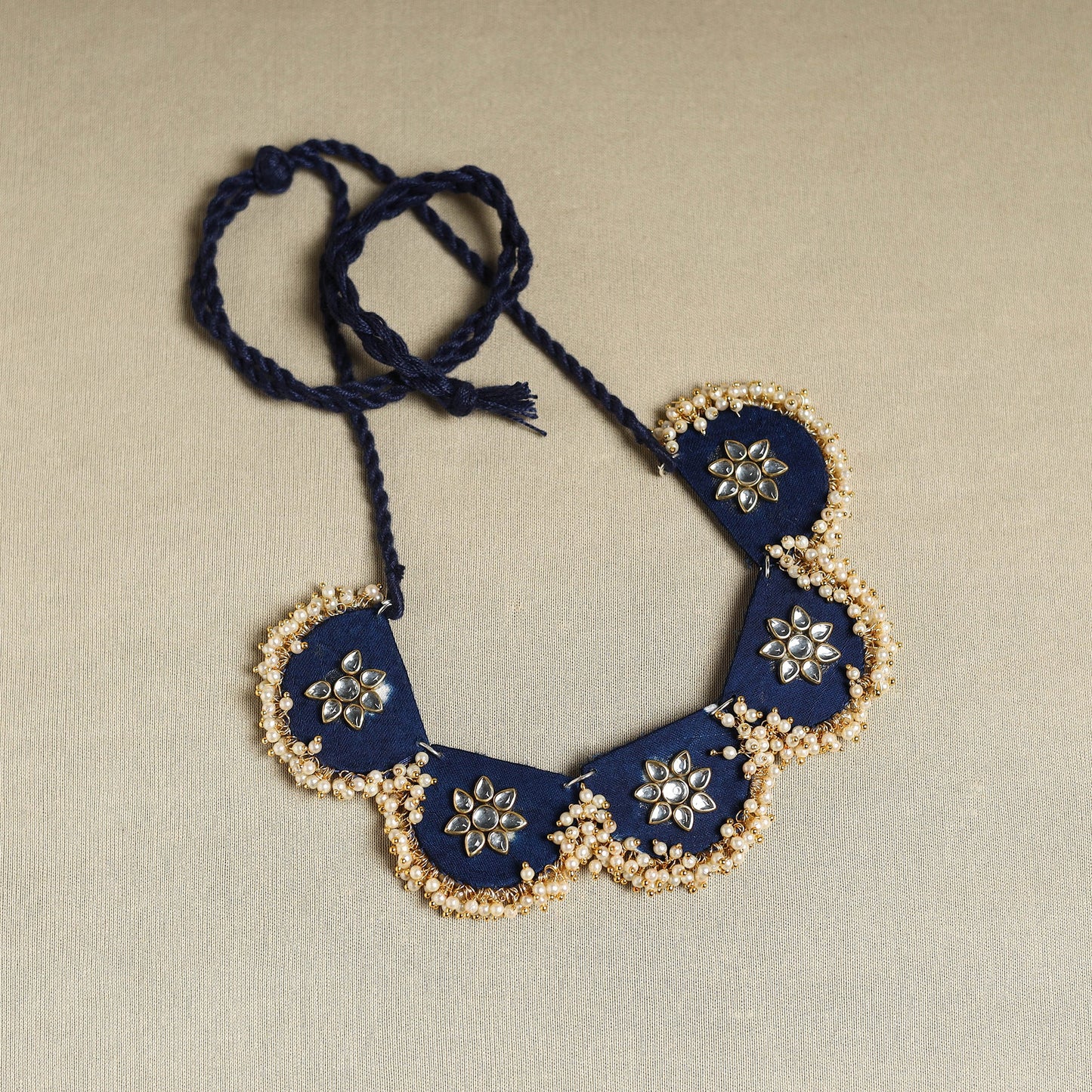 Blue Fabart Pearl & Stone Work Necklace Set